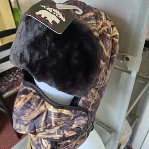 Camo Winter Trapper Hat with Black Fur Lining